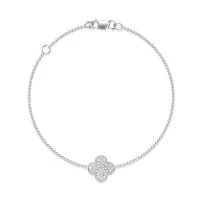 9ct White Gold 0.20ct Diamond Cluster  Clover Bracelet