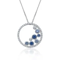 18ct White Gold Brilliant Diamond 0.59ct and Sapphire 0.94ct Rub Over Pendant