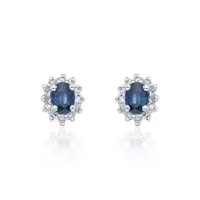 9ct White Gold 0.20ct Sapphire and 0.10ct Diamond Halo Earrings