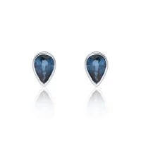 9ct White Gold Pear Sapphire Rub Over Earrings