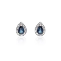 9ct Yellow Gold 0.07ct Diamond and Sapphire Halo Earrings