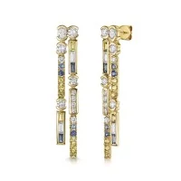 18ct Yellow Gold 1.75ct Blue & Yellow Sapphire & Lab Grown Diamond Double Drop Earrings