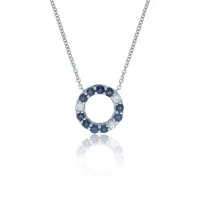 9ct White Gold Brilliant Cut 0.35ct Sapphire and Diamond Circle Necklace