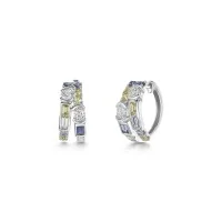Platinum 1.75ct Blue & Yellow Sapphire with Lab Grown Diamond Double Hoop Earrings