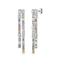 Platinum 3.55ct Green, Pink & Orange Sapphire with Lab Grown Diamond Drop Earrings
