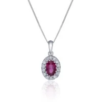 9ct White Gold Ruby and Diamond Halo Pendant