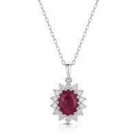 18ct White Gold Oval 2.40ct Ruby and 0.55ct Diamond Pendant