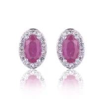 9ct White Gold Oval Cut 0.70ct Ruby and 0.10ct Diamond Earrings
