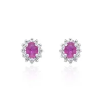 9ct White Gold Ruby and Diamond Halo Stud Earrings
