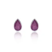 9ct White Gold Pear Cut Ruby Rub Over Earrings