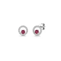 18ct White Gold Round Brilliant 0.30ct Ruby and Diamond Circle Earrings