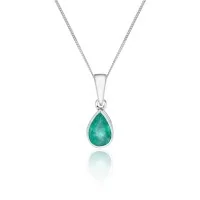 9ct White Gold Pear Emerald Rub Over Pendant