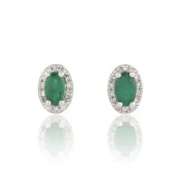 9ct White Gold Oval Cut  0.70ct Emerald Diamond Halo Stud Earrings