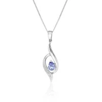 9ct White Gold Pear Cut Tanzanite and Diamond 0.01ct Cross Over Pendant