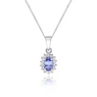 9ct White Gold 0.06ct Diamond and Tanzanite Halo Pendant