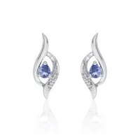 9ct White Gold Pear Cut Tanzanite and Diamond 0.01ct Cross Over Earrings