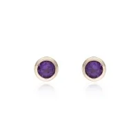 9ct Yellow Gold Amethyst Rub Over Stud Earrings
