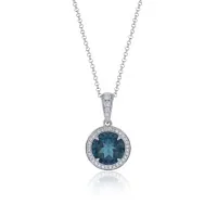 18ct White Gold Brilliant Cut 2.59ct London Blue Topaz and 0.14ct Diamond Halo Pendant
