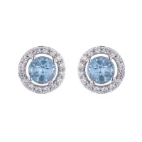 9ct White Gold Brilliant Cut Topaz 1.20ct Cubic Zirconia Halo Stud Earrings