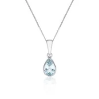 9ct White Gold Pear Cut Aquamarine Rub Over Pendant