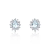 9ct White Gold 0.70ct Aquamarine & Diamond Halo Earrings