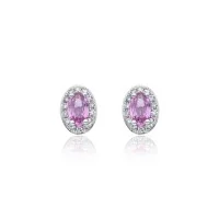 9ct White Gold Oval Cut Pink Sapphire 0.80ct Diamond Halo Stud Earrings