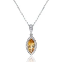 18ct White Gold Diamond 0.13ct and Citrine 0.87ct Halo Pendant