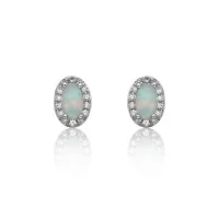 9ct White Gold Oval Cut Opal 0.80ct Diamond Halo Stud Earrings