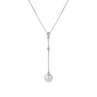 9ct White Gold Pearl And Diamond 0.08ct Long Drop Pendant