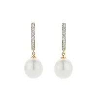 9ct Yellow Gold Pearl And Diamond 0.08ct Drop Earrings