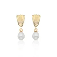 9ct Yellow Gold Freshwater Pearl Shell Drop Earrings