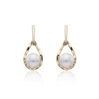 9ct Yellow Gold Pearl Textured Drop Earrings