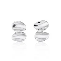 Silver Concave Pebble Stud Earrings