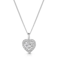 Silver Cubic Zirconia Heart Shaped Halo Pendant