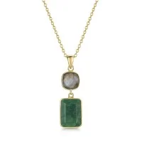 18ct Yellow Gold Vermeil Beryl Emerald & Labradorite Pendant