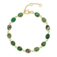 18ct Yellow Gold Vermeil Beryl Emerald, Green Aventurine, Moss Agate & Green Onyx Bracelet