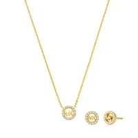 Michael Kors Fulton Pavé Logo Charm Necklace and Earrings Gift Set MKC1837SET 