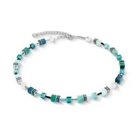Coeur De Lion GeoCUBE® Iconic Teal Silver Necklace 2838100624