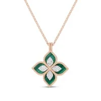 Roberto Coin Princess Flower 4.22ct Malachite and 0.18ct Diamond Pendant Necklace