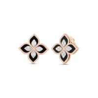 Roberto Coin Princess Flower 6.54ct Black Jade and 0.18ct Diamond Earrings