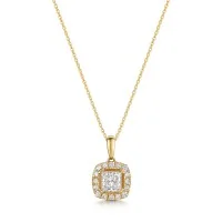 18ct Yellow Gold Princess Cut 1ct Lab Grown Diamond Halo Pendant 