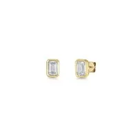 9ct Yellow Gold Emerald Cut 1.50ct Lab Grown Diamond Rub Over Stud Earrings