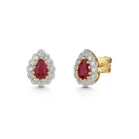 9ct Yellow Gold 0.85ct Pear Cut Ruby with Lab Grown Diamond Halo Earrings