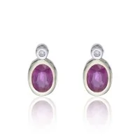 9ct Yellow Gold Diamond and 0.10ct Ruby Earrings