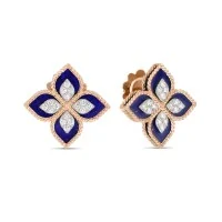 Roberto Coin 18ct Rose Gold Princess Flower 0.38ct Lapis Lazuli and Diamond Earrings ADV888EA1837_04 RG 