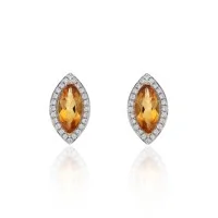 18ct White Gold Diamond 0.14ct and Citrine 0.97ct Halo Earrings