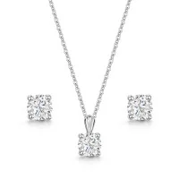 9ct White Gold Round Brilliant Cubic Zirconia Pendant and Earrings Set