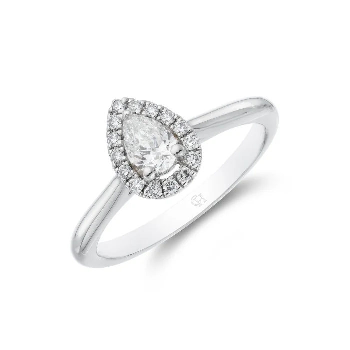Platinum Pear Cut 0.33ct Diamond Halo Solitaire Ring