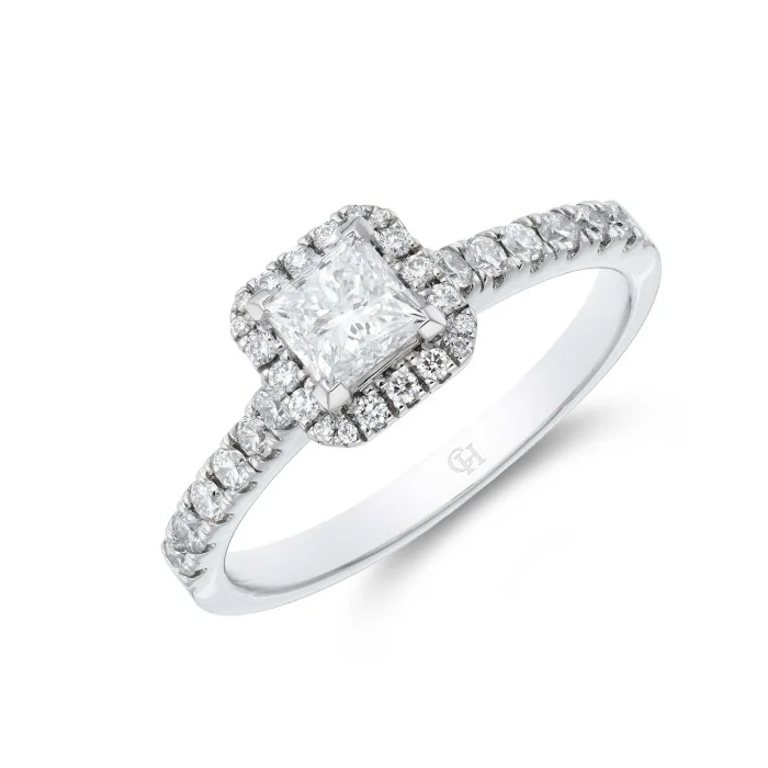 Platinum Princess Cut 0.80ct Diamond Halo Ring
