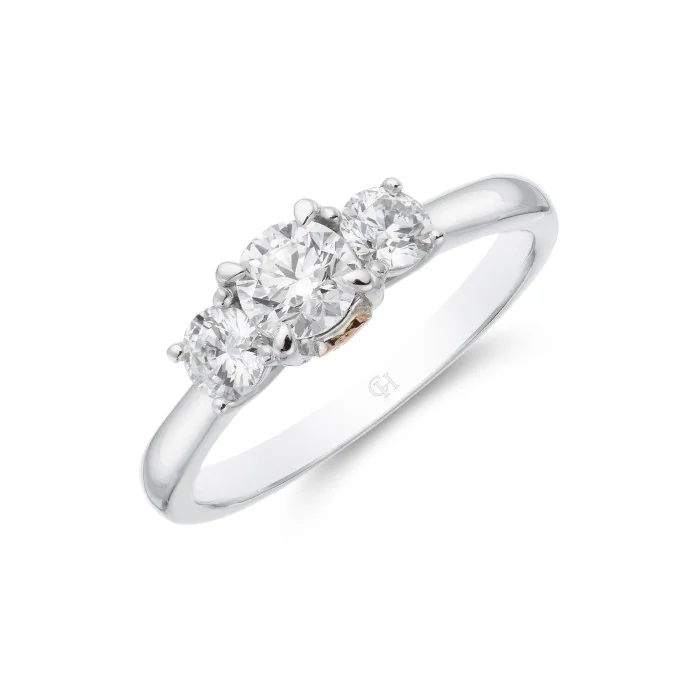 Platinum Brilliant Cut 0.75ct Diamond Three Stone Ring 1